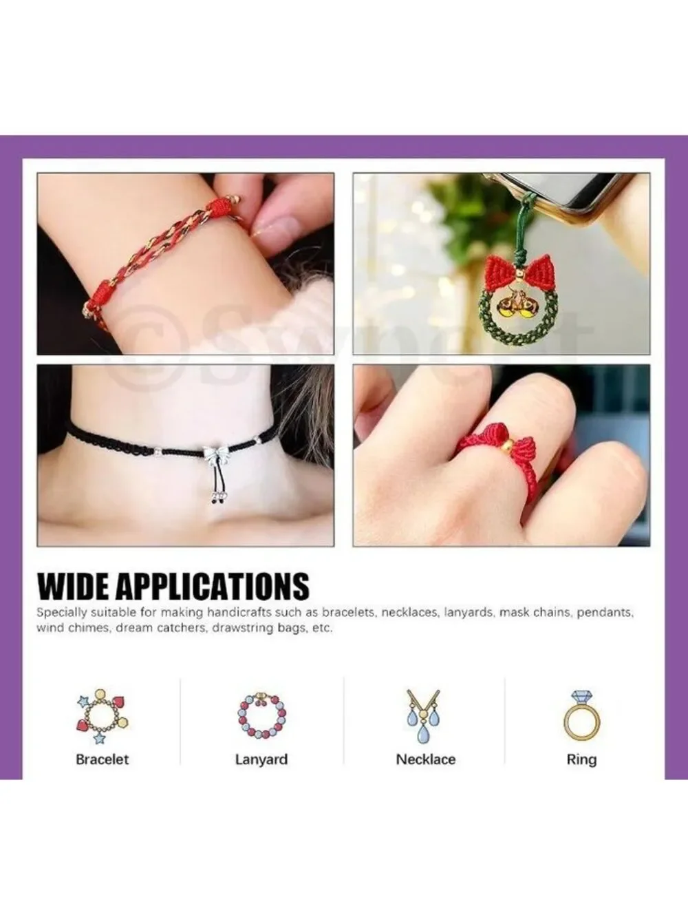 7Pcs Multicolor Nylon String Kit with Scissors for Braided Bracelets, NEW